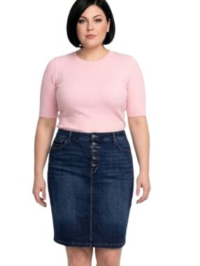 St. John's Bay Dark Wash Button-Fly Secretly Slender Denim Pencil Skirt Size 3X